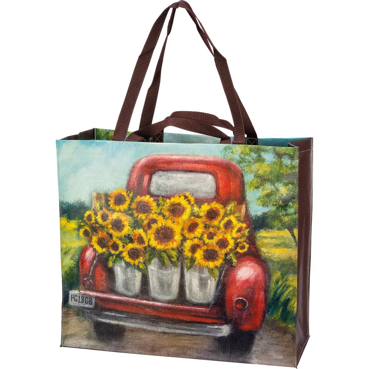 Sunflower Red Truck Large Market Shopping Tote - Image 2