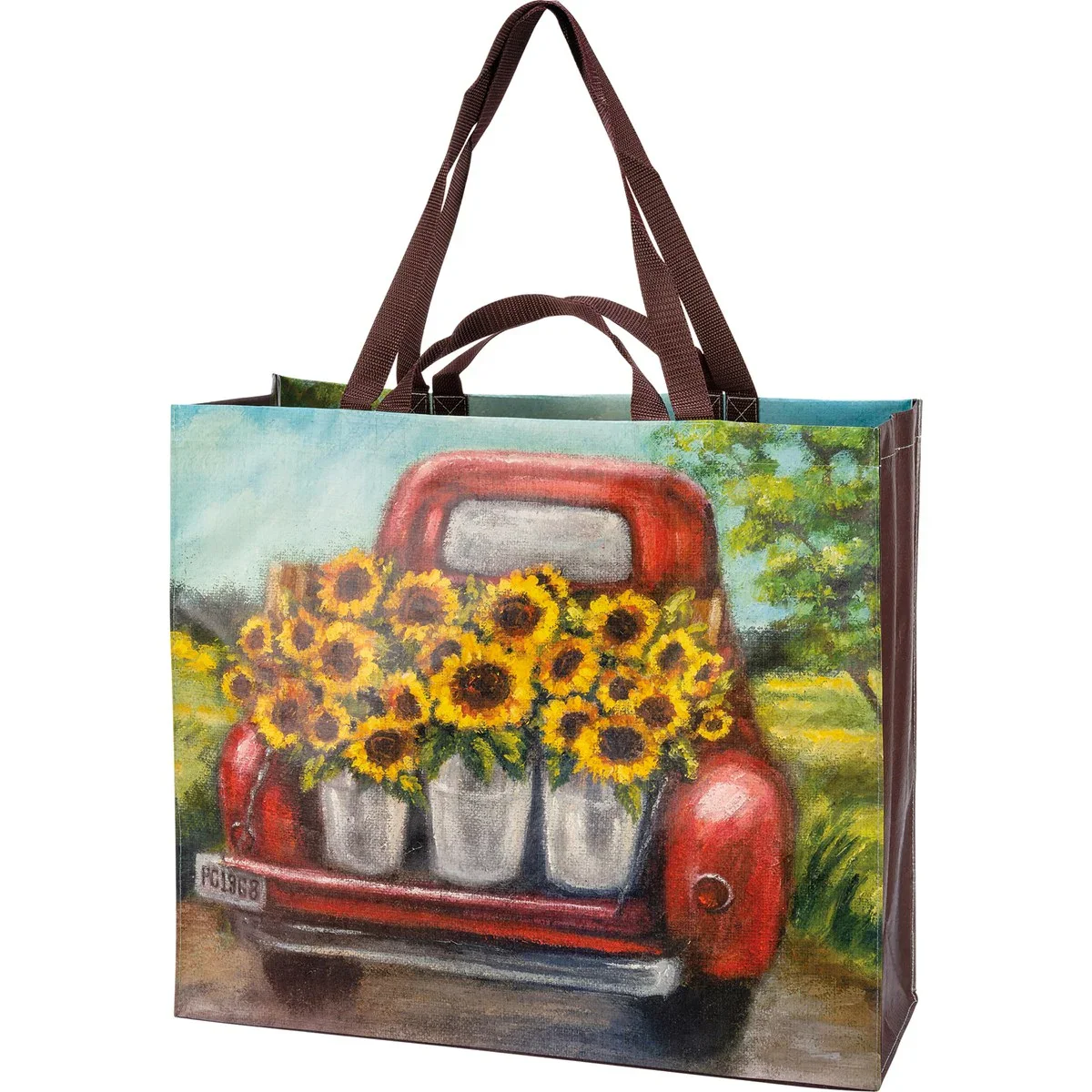 Sunflower Red Truck Large Market Shopping Tote - Image 3