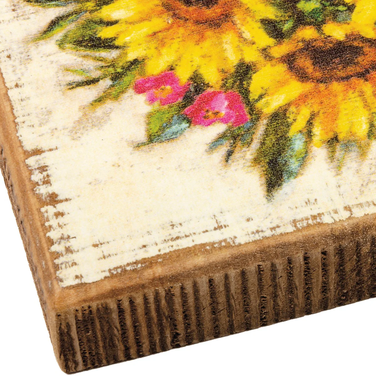 Sunflowers In Mason Jar Vase 6" Wooden Block Sign - Image 3
