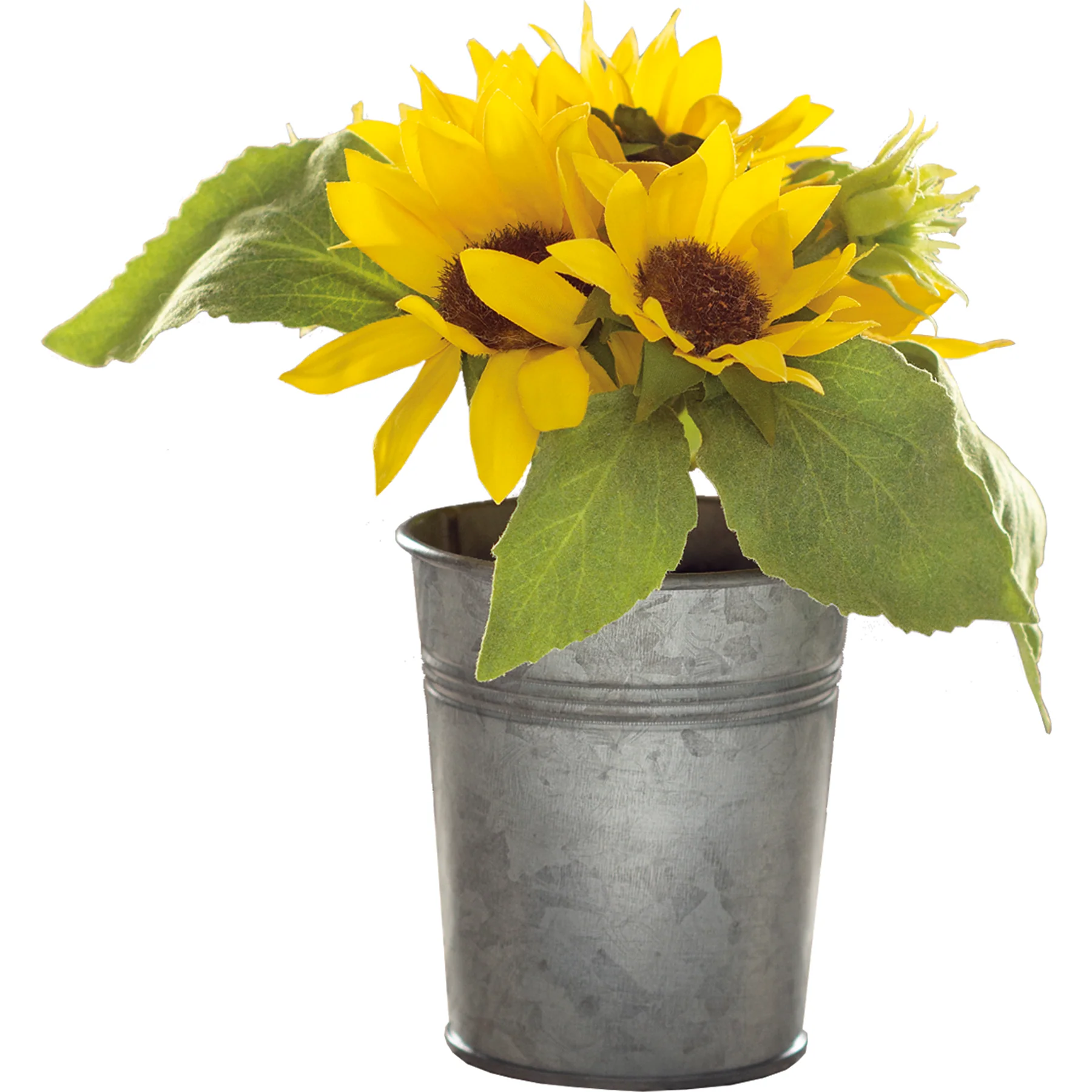 💙 Sunny Yellow Faux Sunflower Plant in Galvanized Bucket - Image 2