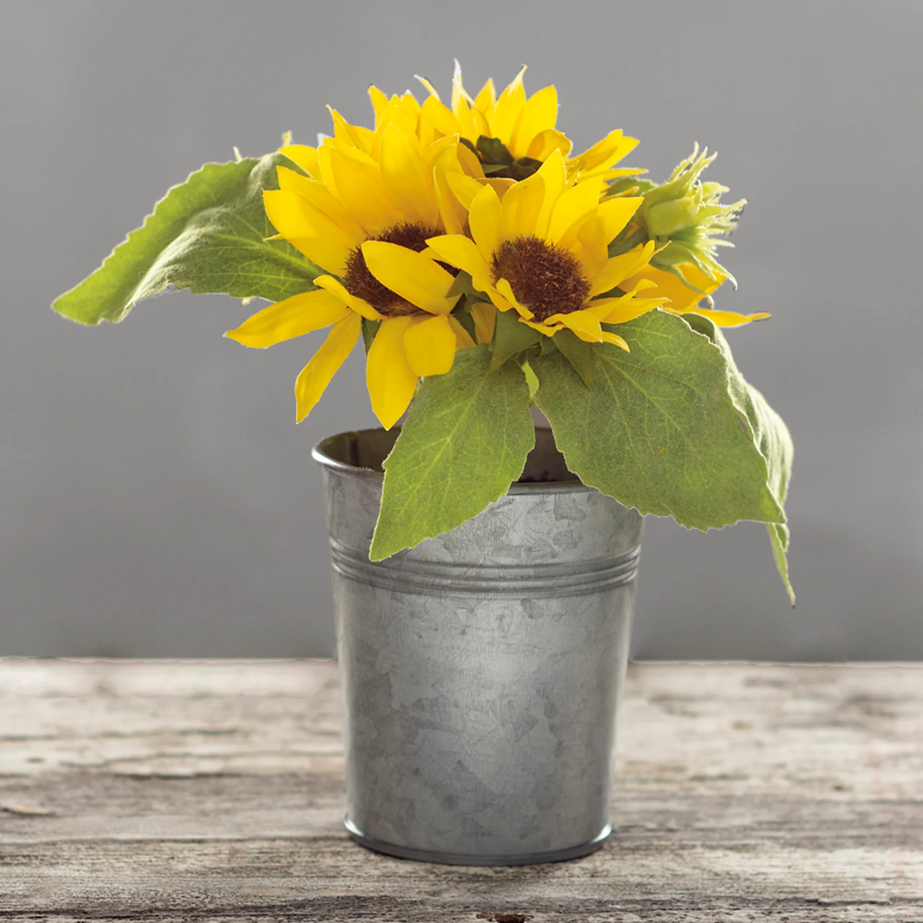 💙 Sunny Yellow Faux Sunflower Plant in Galvanized Bucket - Image 3