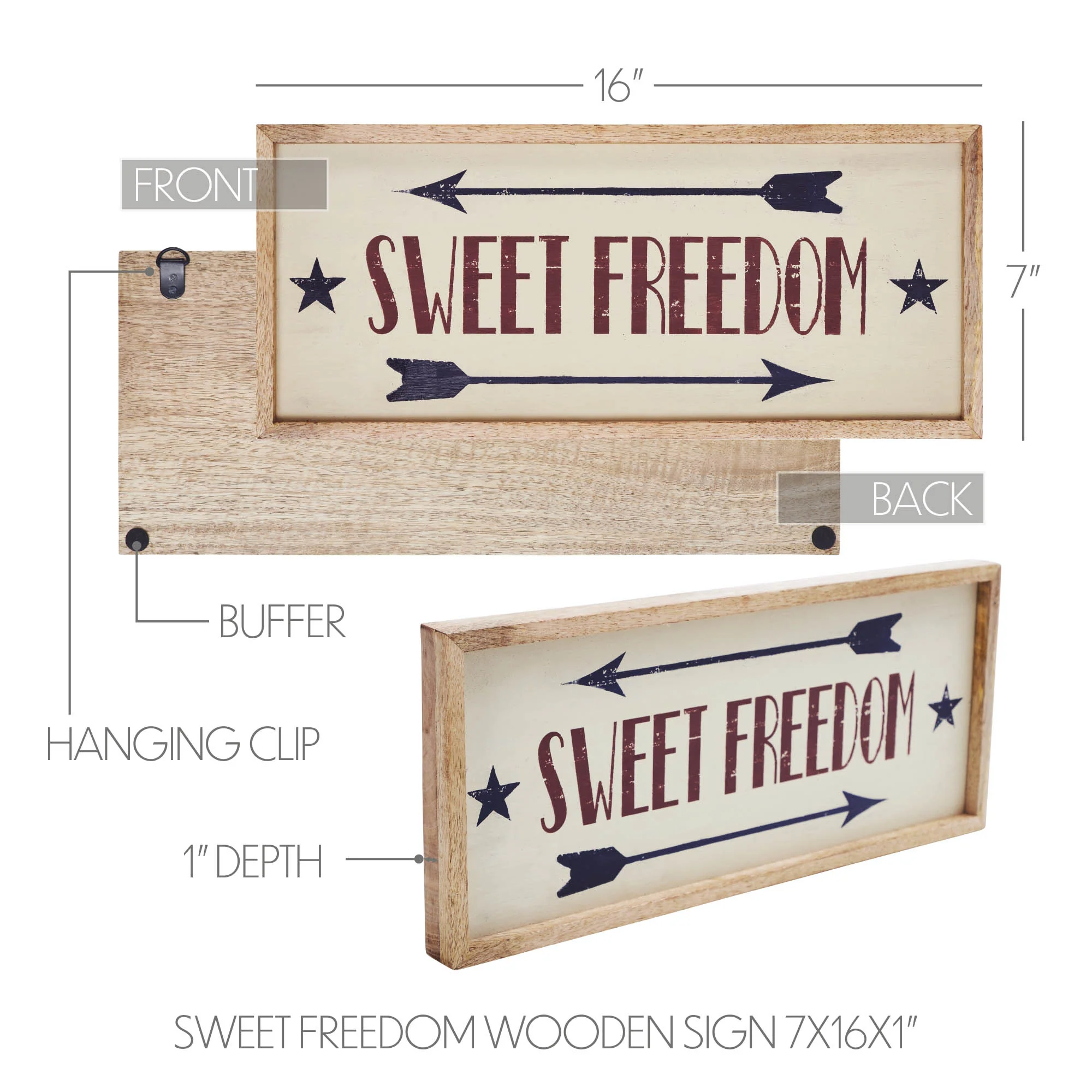 Sweet Freedom 16" Americana Wooden Sign - Image 2