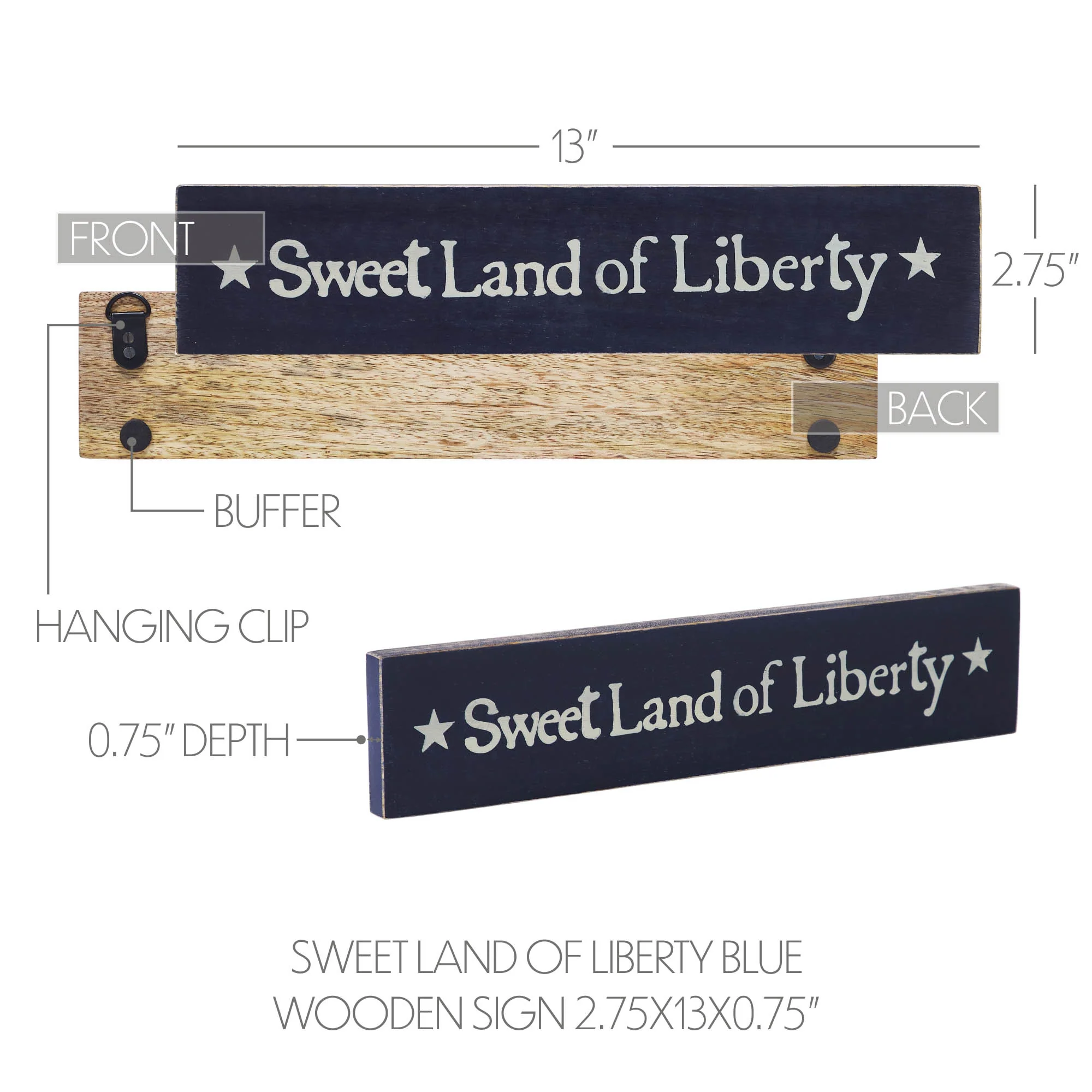 Sweet Land Of Liberty Blue 13" Wooden Sign - Image 4