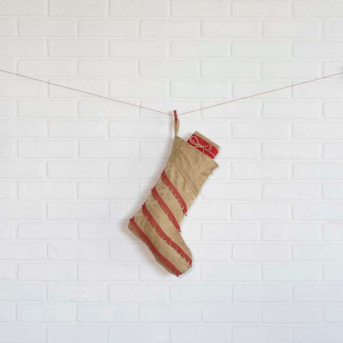 Tan and Red Jacquard 15" Christmas Stocking - Image 2