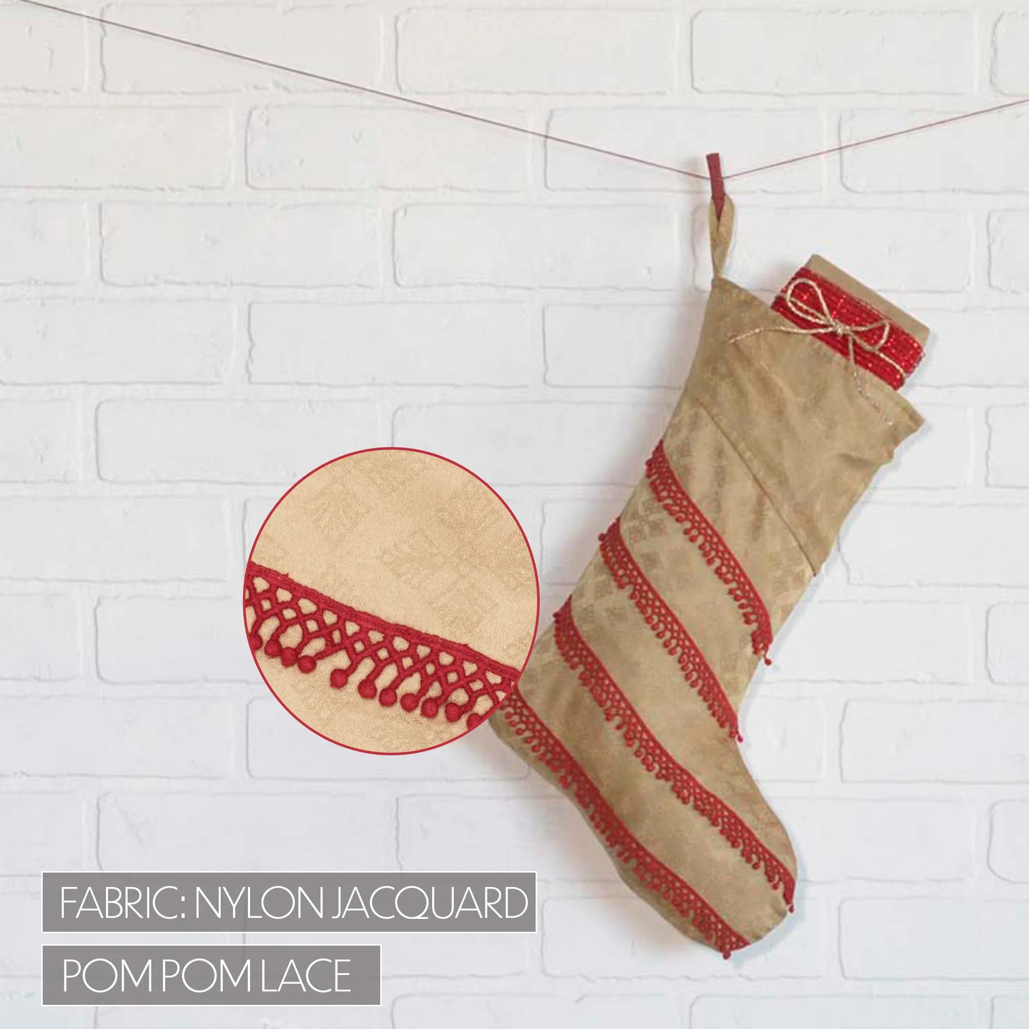 Tan and Red Jacquard 15" Christmas Stocking - Image 4