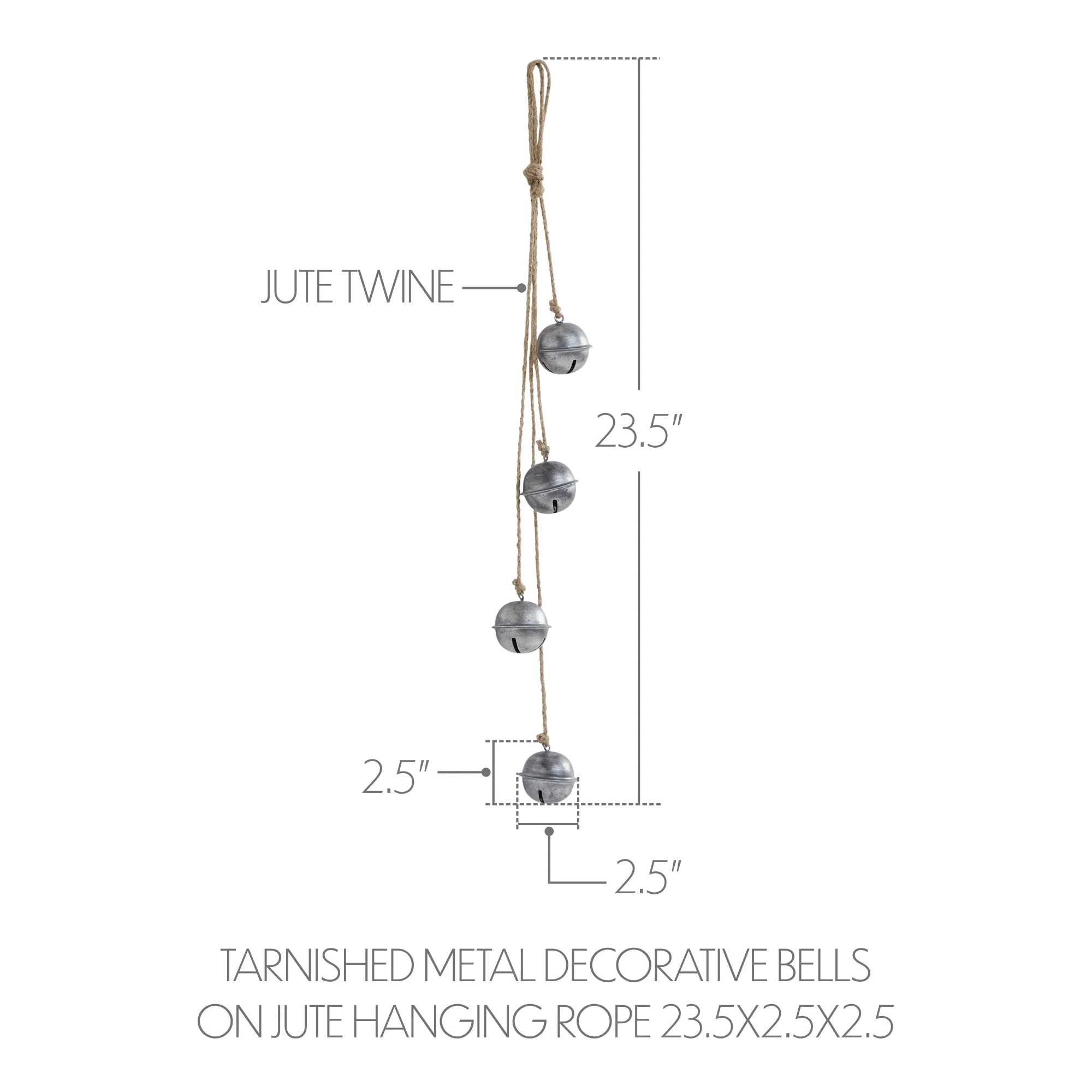 Tarnished Metal Decorative Bells on Jute Hanging Rope - Image 3