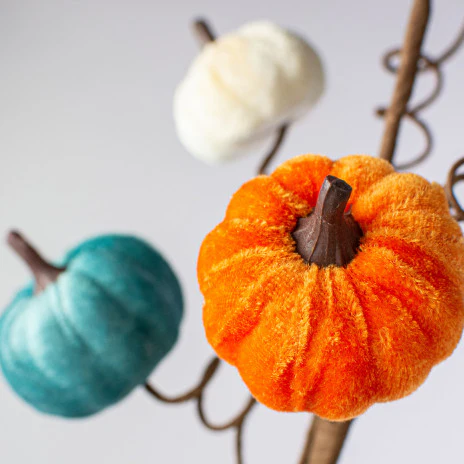 ๐ Teal Orange and Cream Velvet Pumpkin 23" Spray - Image 2