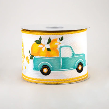 ๐ Teal Truck With Lemons on White Ribbon 2.5" x 10 yards