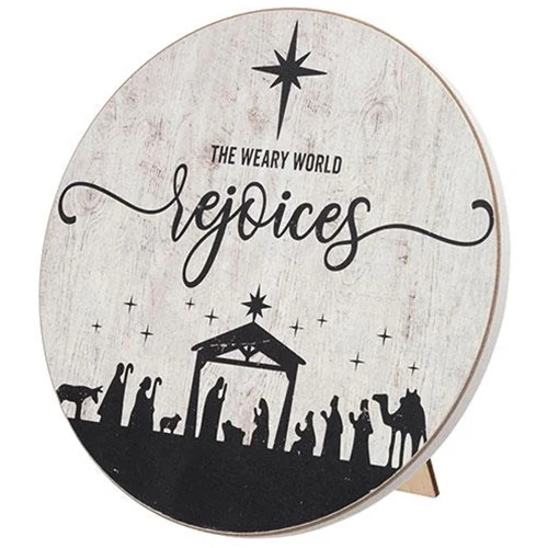The Weary World Rejoices Nativity 7" Round Easel Sign - Image 2