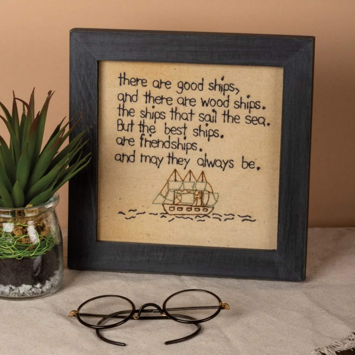 💙 There Are Good Ships Friendship Framed Stitchery Sign - Image 2