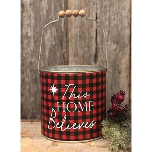 ๐ This Home Believes Red Plaid 6" Christmas Bucket
