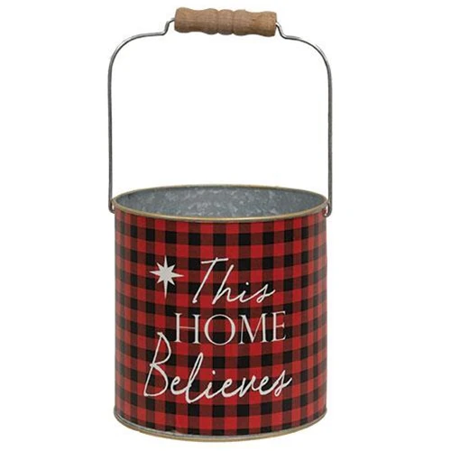 ๐ This Home Believes Red Plaid 6" Christmas Bucket - Image 2
