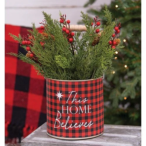 ๐ This Home Believes Red Plaid 6" Christmas Bucket - Image 3