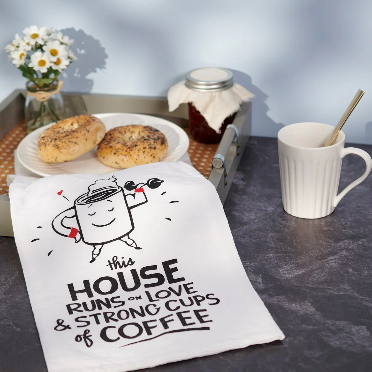 ๐ This House Runs On Love and Strong Coffee Kitchen Towel - Image 2