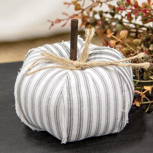 ๐ Ticking Stripe Stuffed Pumpkin 4.75" - Image 2