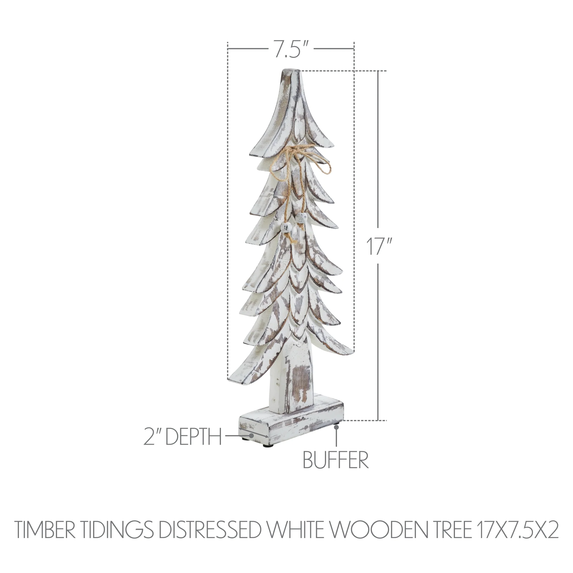 Timber Tidings Distressed White Wooden Tree 17" H - Image 3