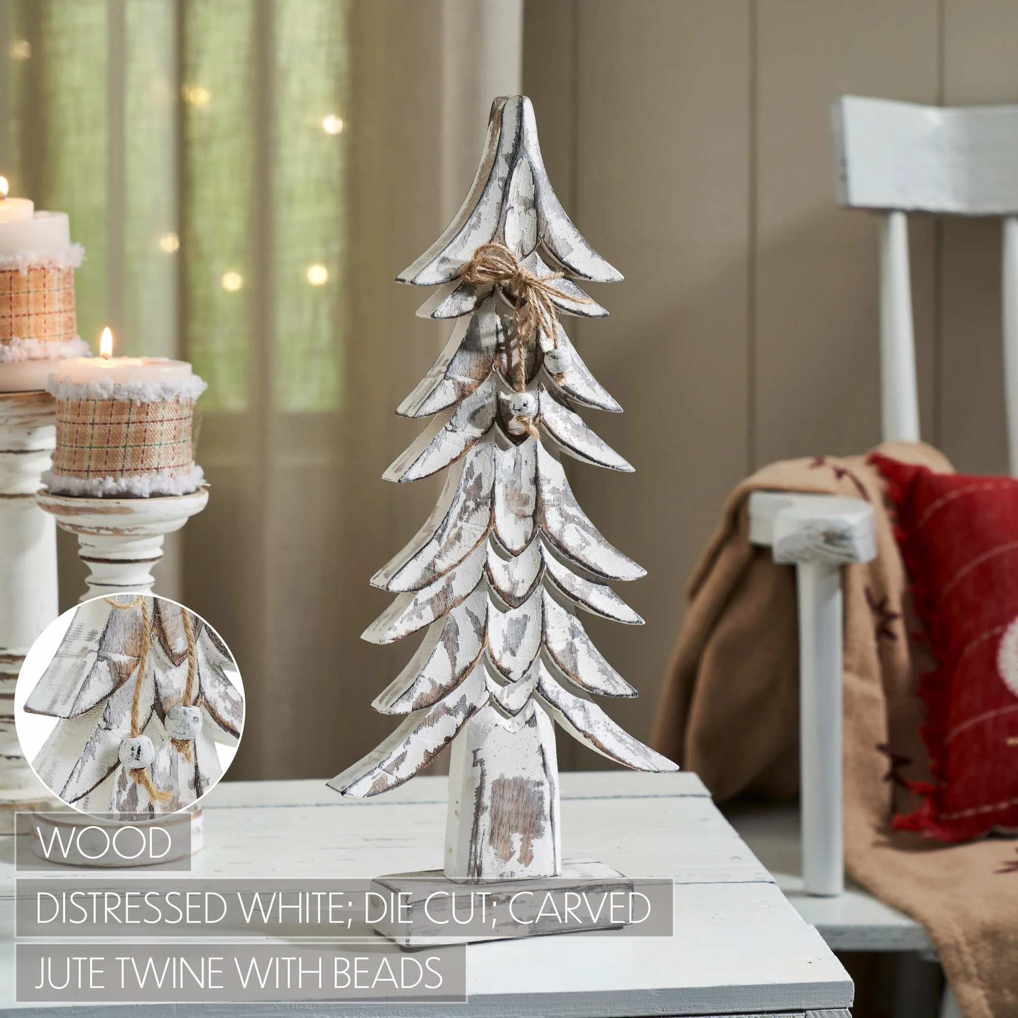 Timber Tidings Distressed White Wooden Tree 17" H - Image 4