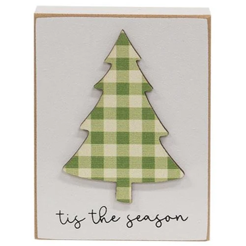 ๐ Tis The Season Plaid Tree 4" Wooden Block Sign - Image 2