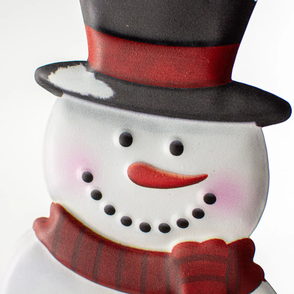 Top Hat Snowman 12" Metal Embossed Hanging Decor - Image 2