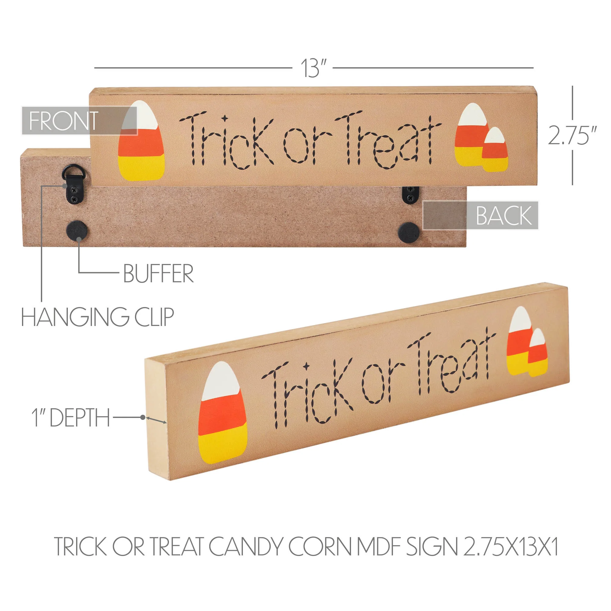 Trick Or Treat Candy Corn 13" Wooden Sign - Image 5