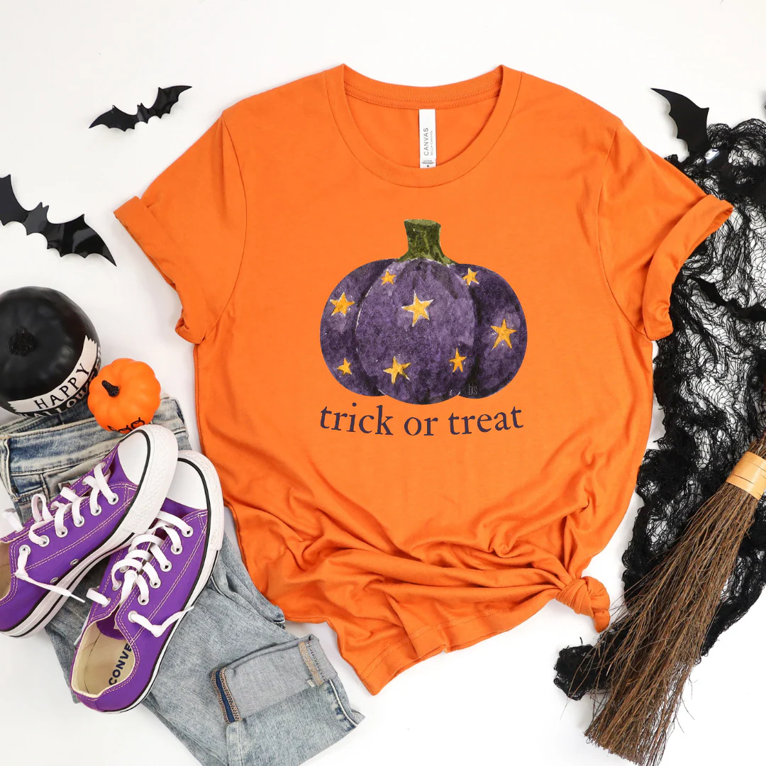 💙 Trick or Treat Star Pumpkin Halloween T-Shirt - Image 2