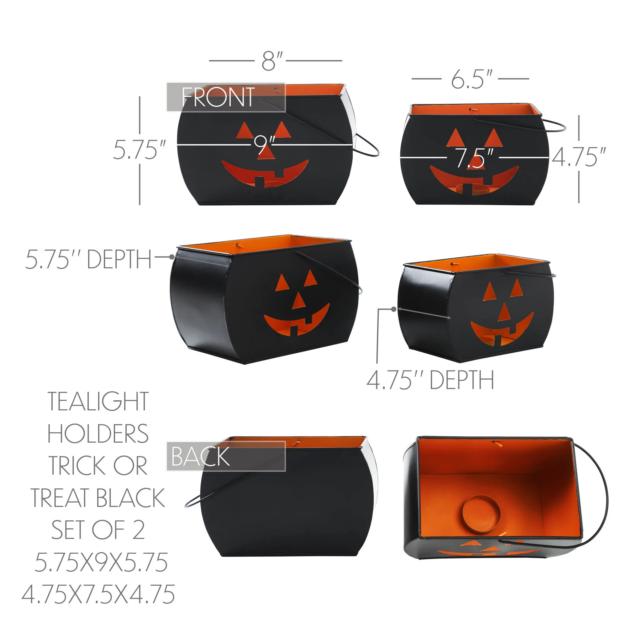 Trick or Treat Jack O' Lantern Tealight Holders Set of 2 - Image 6