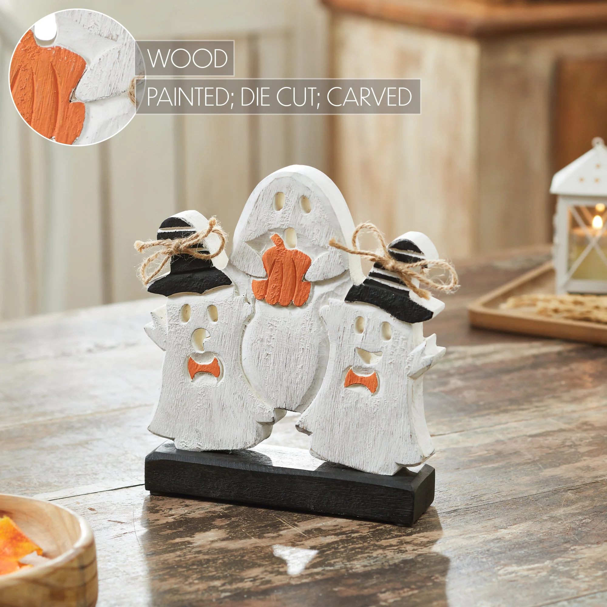 Trio of Ghosts Wooden Tabletop Halloween Decor - Image 6
