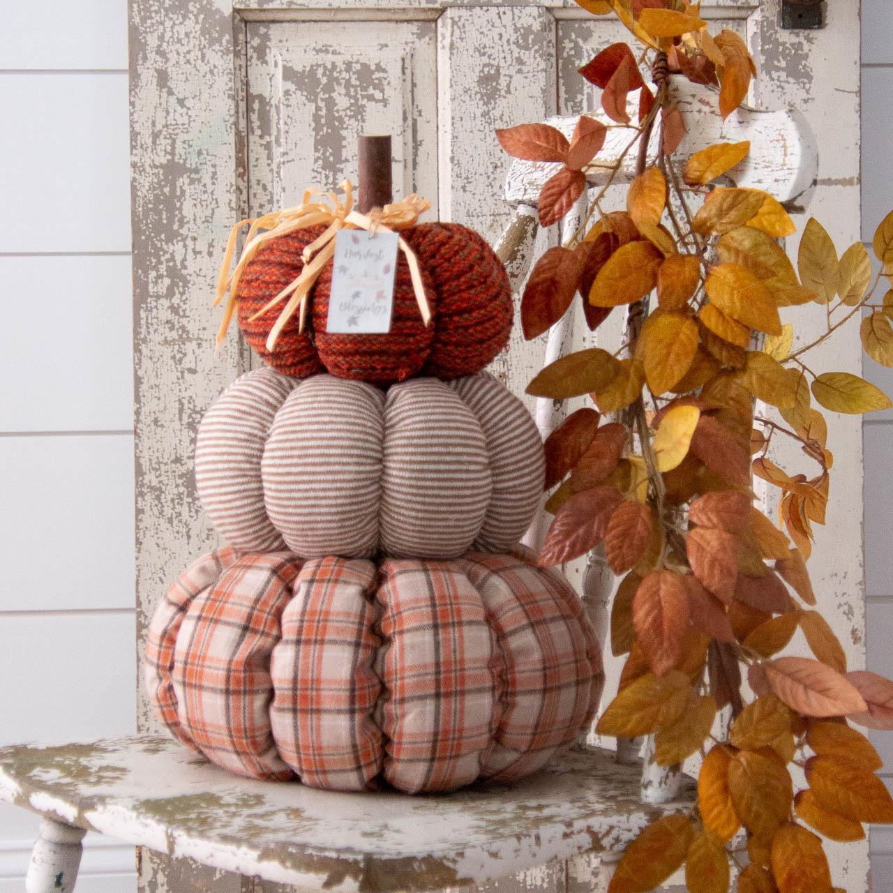 Triple Stack Fabric Pumpkins 16" H - Image 2
