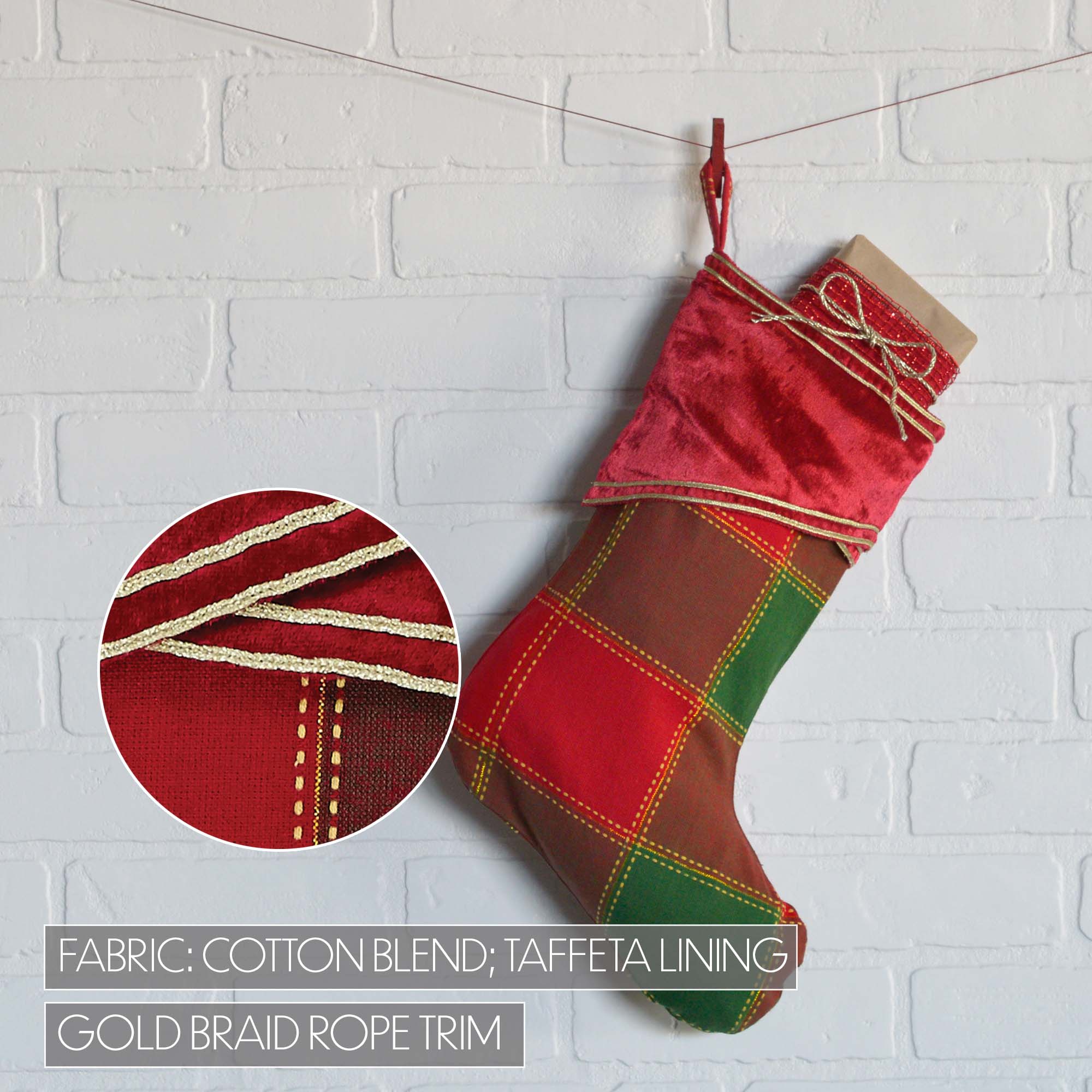 Tristan Red and Green Plaid 15" Christmas Stocking - Image 3