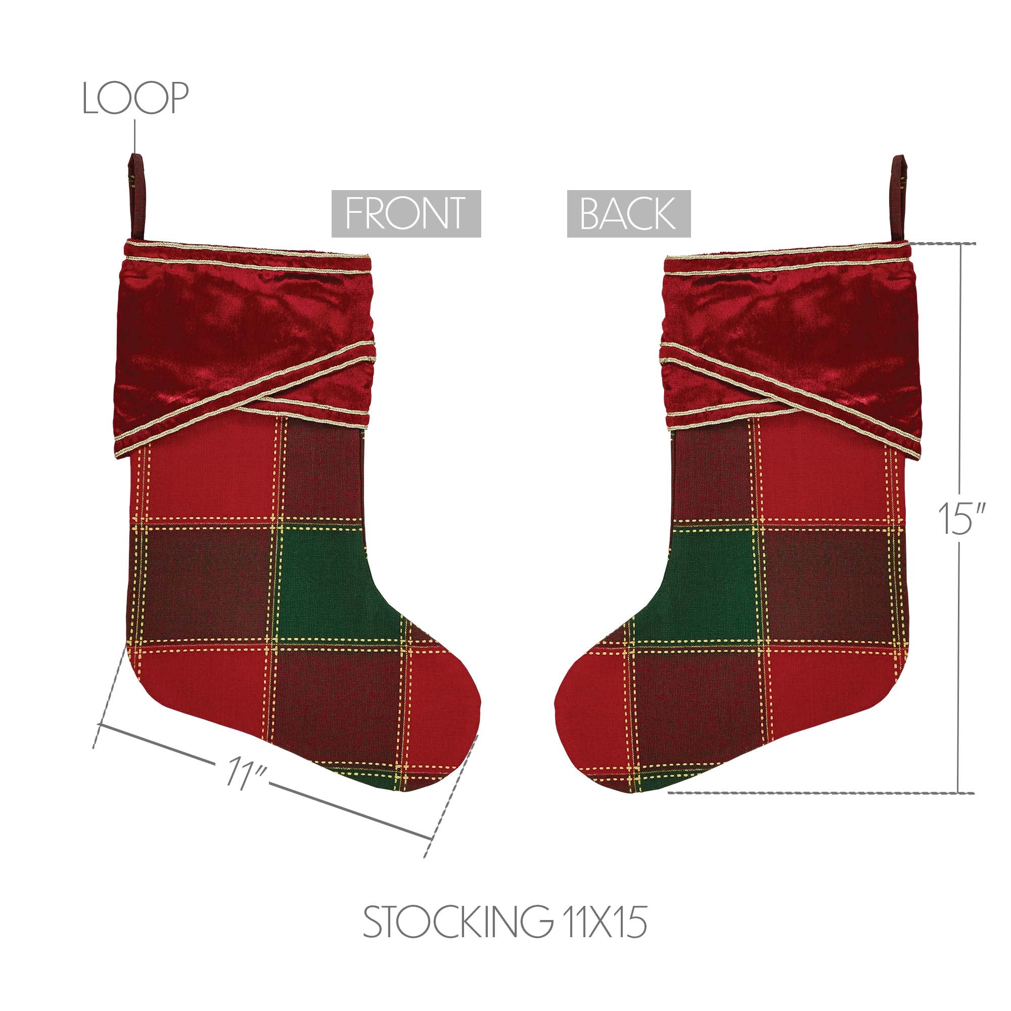 Tristan Red and Green Plaid 15" Christmas Stocking - Image 4