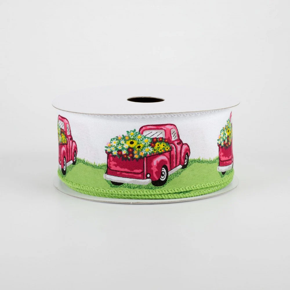๐ Truck Full Of Flowers Pink & Green Ribbon 1.5" x 10 yards