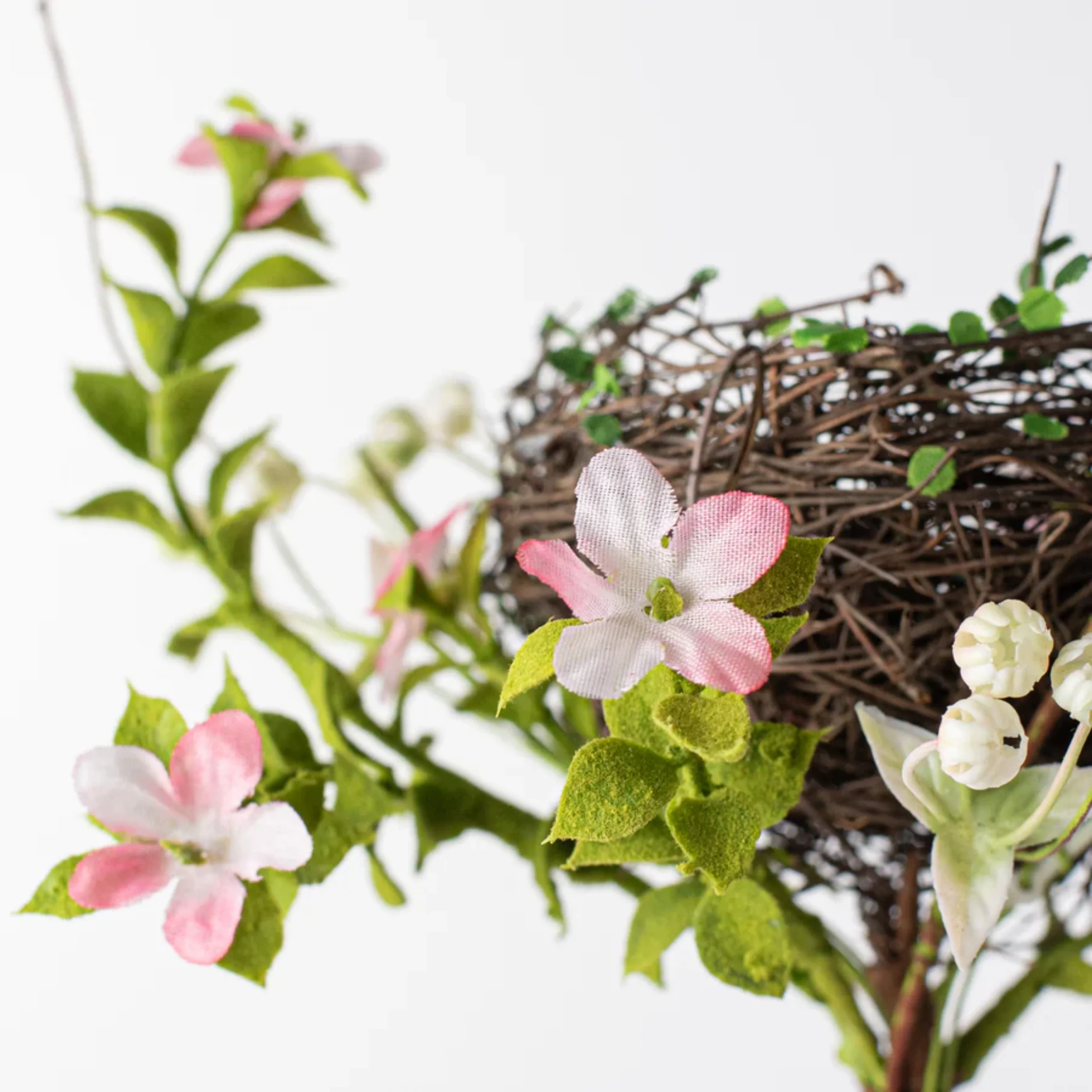 💙 Twig Nest with Pink Flowers 10" Faux Pick - Image 2