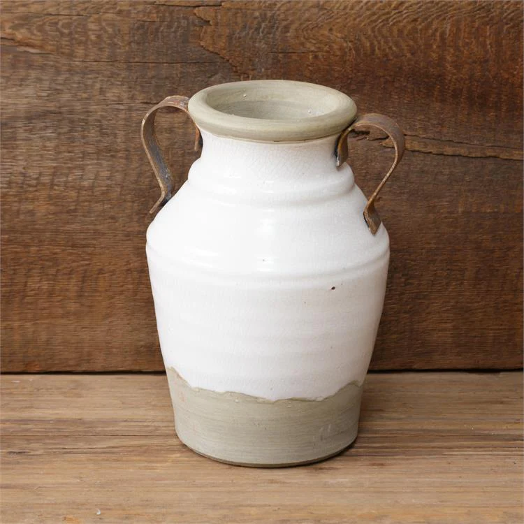 Two-Toned Natural Earthenware Amphora 9" Vase