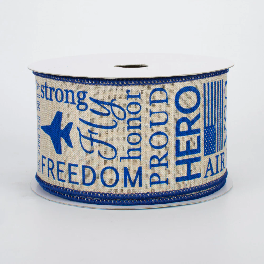US Air Force Themed Ribbon Blue and Cream Colors 2.5" x 10 yards