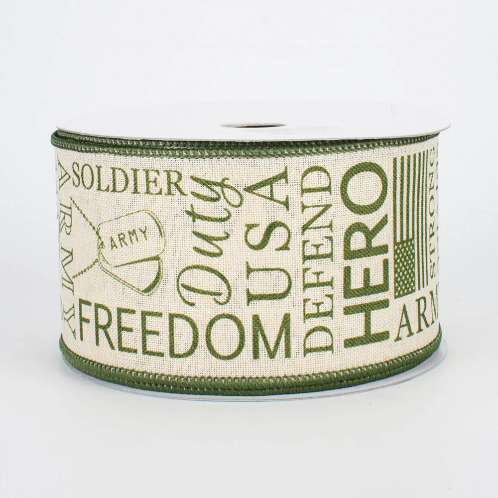 US Army Themed Ribbon Green and Cream Colors 2.5" x 10 yards