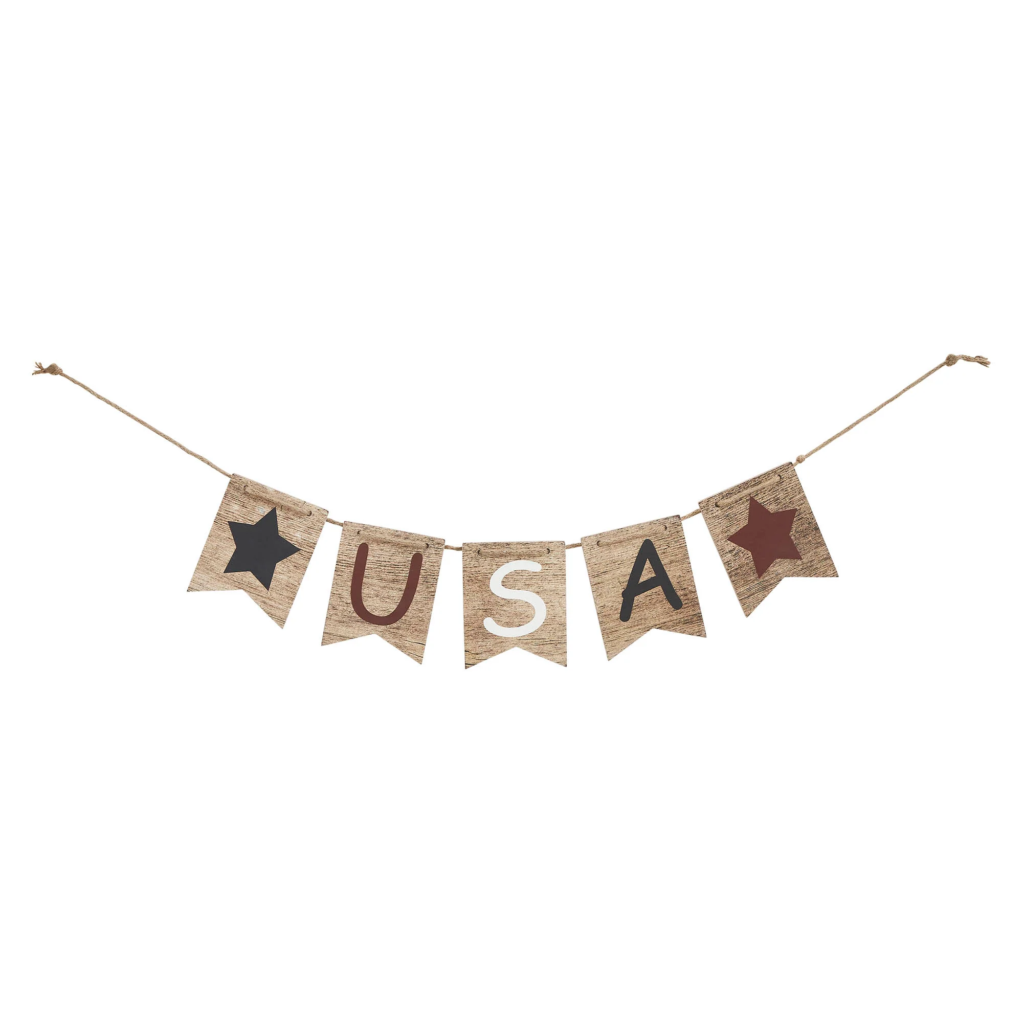 USA and Stars Wooden Banner with Twine - Image 3