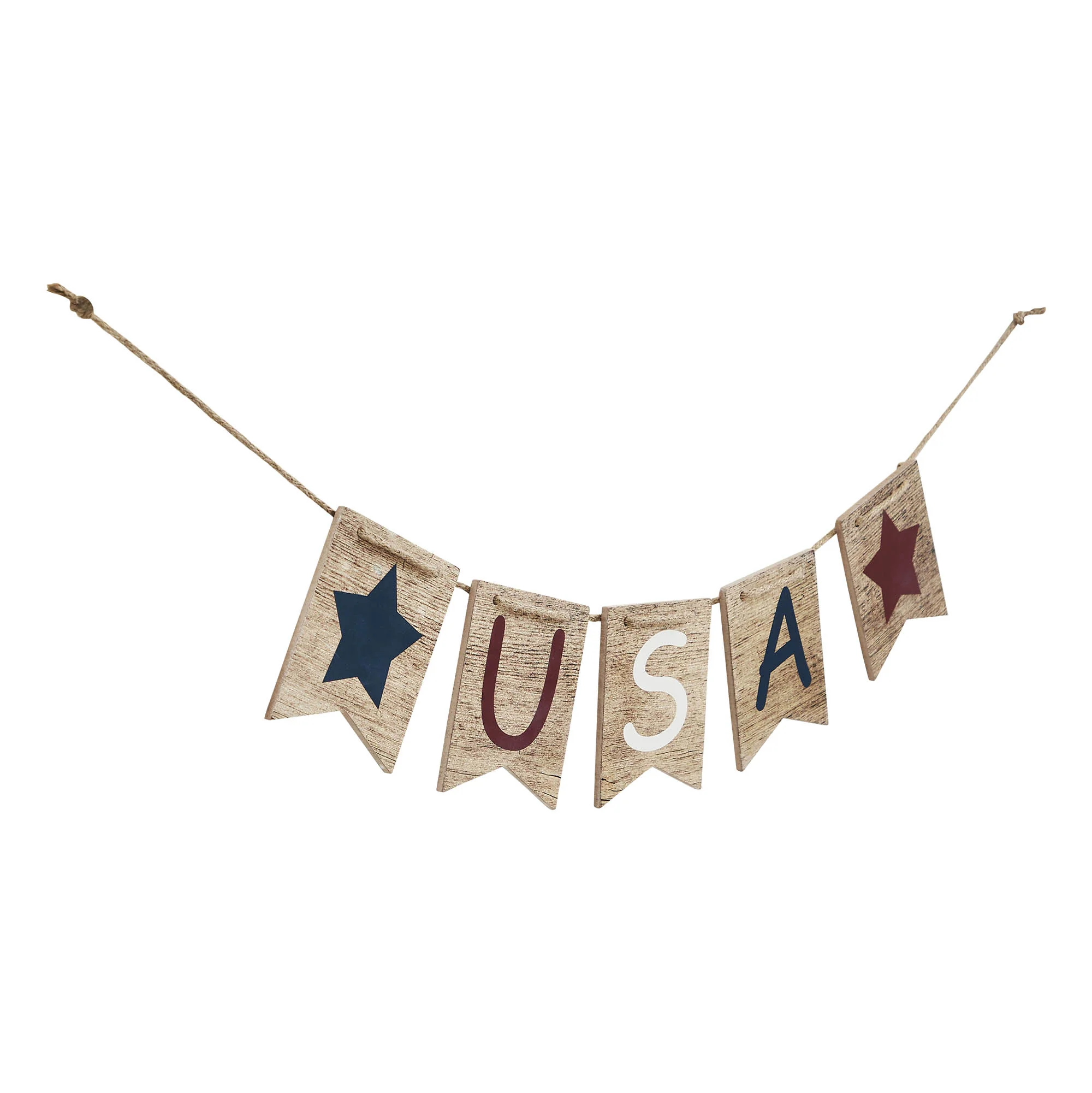 USA and Stars Wooden Banner with Twine - Image 4