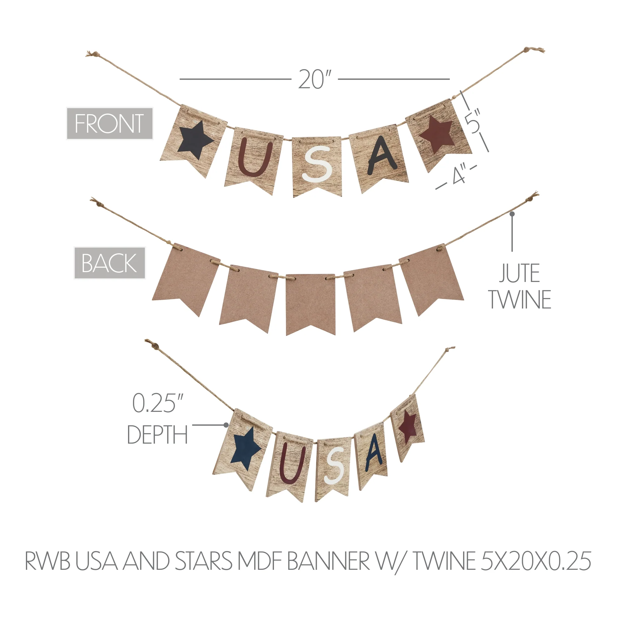 USA and Stars Wooden Banner with Twine - Image 6