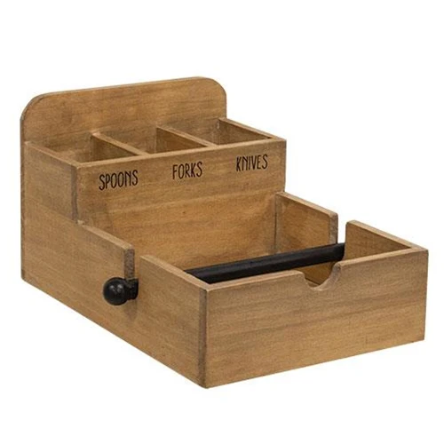 Utensil and Napkin Wood Holder - Image 2