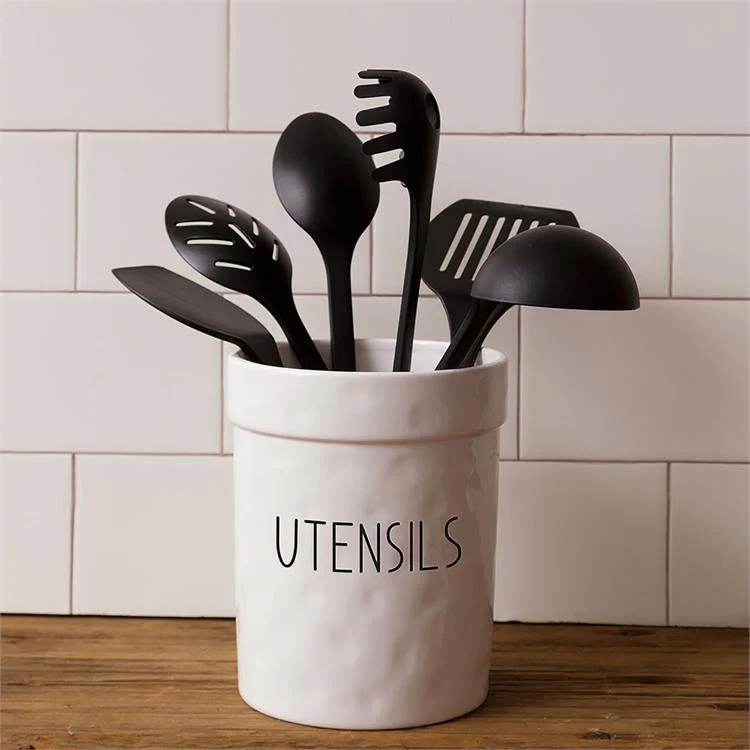 Utensils Ceramic Crock White with Black Letters