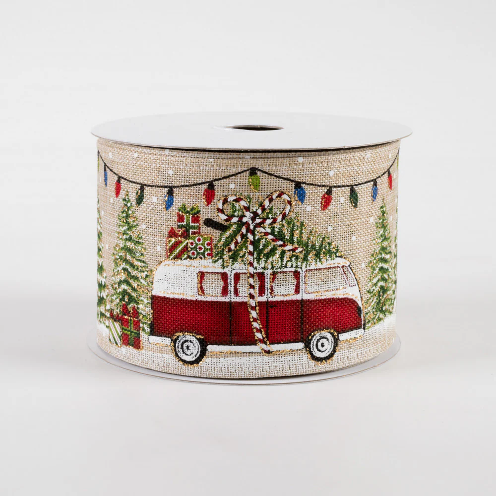 ๐ Van & Truck With Christmas Tree Ribbon 2.5" x 10 yards