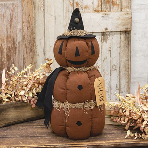 ๐ Victor Pumpkin Stack Fabric Halloween Doll with Witch Hat - Image 2
