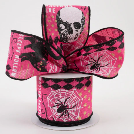 💙 Vintage Style Halloween on Fuchsia Ribbon 2.5" x 10 yards - Image 2