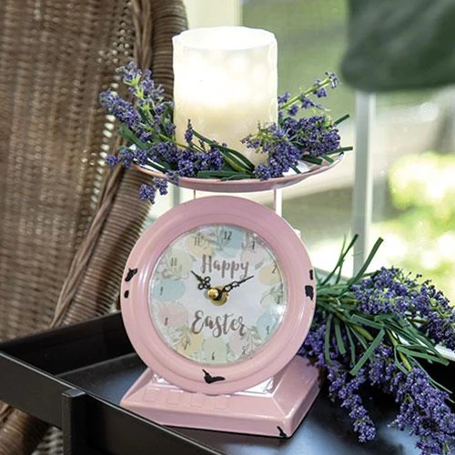 Vintage-Style Happy Easter Pink Old Town Scale Clock - Image 2