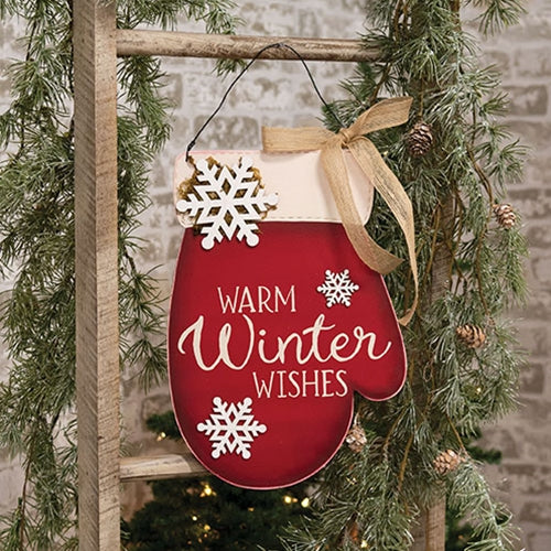 Warm Winter Wishes Mitten Hanger with Burlap Bow - Image 2