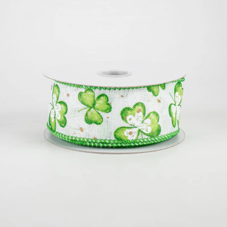 Watercolor Shamrocks On White Ribbon 1.5" x 10 yards - Image 2
