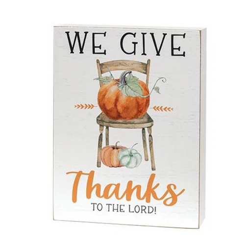 We Give Thanks Pumpkins & Chair 12" Box Sign - Image 2
