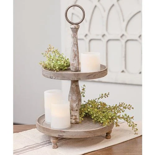 Weathered Two-Tiered Wooden Tray