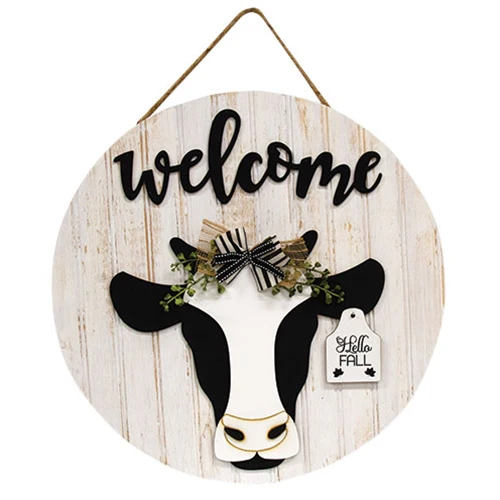 Welcome Cow Sign with 13 Seasonal Ear Tags 17.5"
