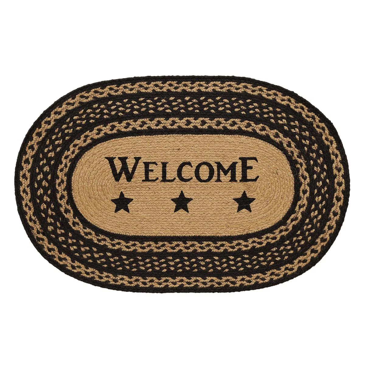Welcome Farmhouse Stencil Stars 30" Oval Jute Rug - Image 3